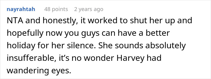 Screenshot of a Reddit comment about a lady insulting her SIL’s hubby and ending up tongue-tied over her partner’s indiscretions.