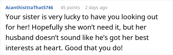 Comment about woman worried about sister who became a tradwife, discussing secret fund to help her quietly.
