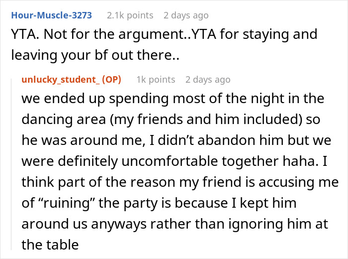 Reddit conversation discussing birthday host excluding bestie's boyfriend from the table, causing party drama and tension. Reddit conversation discussing birthday host excluding bestie's boyfriend from the table, causing party drama and tension.