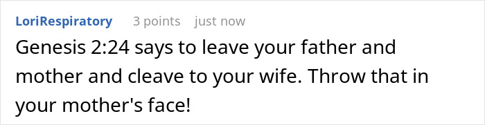 Comment about adult son refusing religious mom’s move-in, referencing biblical guilt trips and sermons. Comment about adult son refusing religious mom’s move-in, referencing biblical guilt trips and sermons.