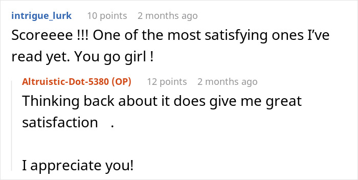 Alt text: Woman proves husband's family are lying snobs with a simple switch, receiving satisfaction and support in comments.