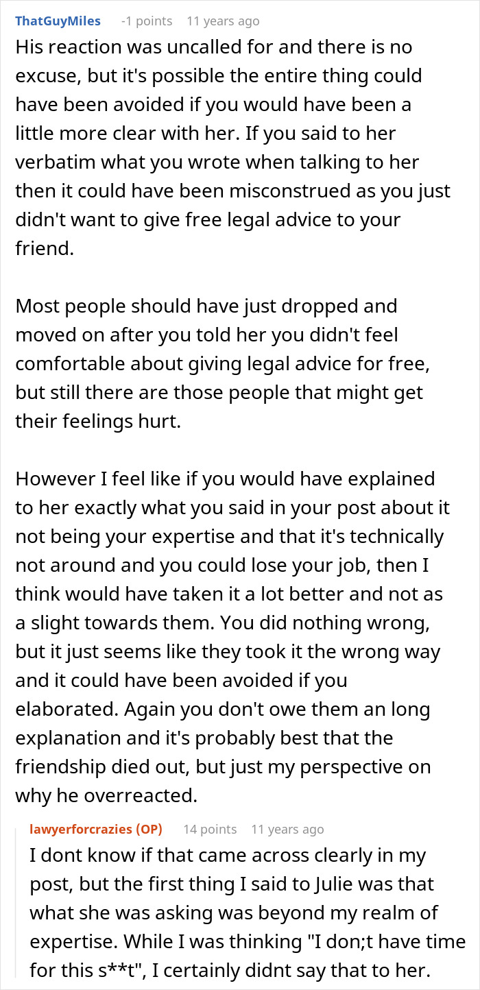 Text excerpt showing a woman refusing to risk her new career by giving friends free advice and revealing their true colors.