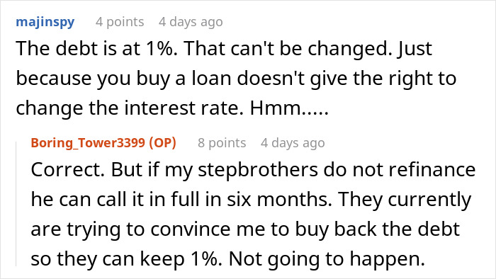 Screenshot of a forum discussion about emptying father’s estate will and debt refinancing challenges. Screenshot of a forum discussion about emptying father’s estate will and debt refinancing challenges.