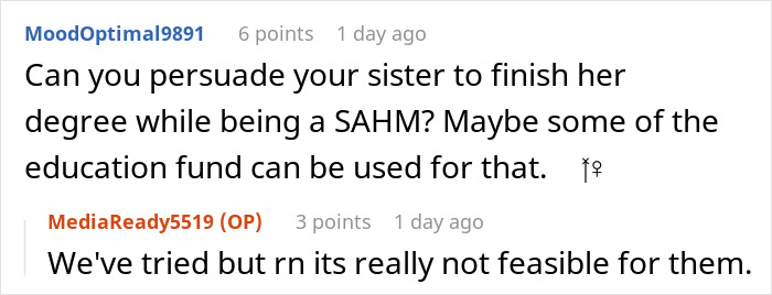Screenshot of an online discussion about a woman worried about her sister who became a tradwife and a secret fund started for her. Screenshot of an online discussion about a woman worried about her sister who became a tradwife and a secret fund started for her.