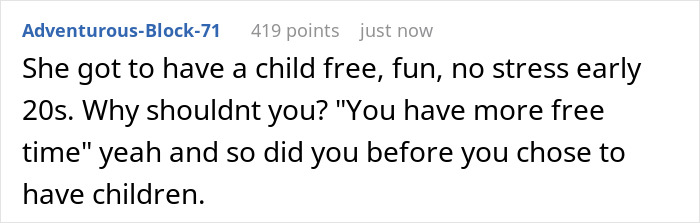 Screenshot of a forum comment discussing a child-loathing lady who fled her home to avoid being a free nanny. Screenshot of a forum comment discussing a child-loathing lady who fled her home to avoid being a free nanny.