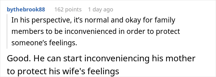 Screenshot of a Reddit comment discussing a daughter-in-law tired of an overbearing mother-in-law making plans without notice. Screenshot of a Reddit comment discussing a daughter-in-law tired of an overbearing mother-in-law making plans without notice.