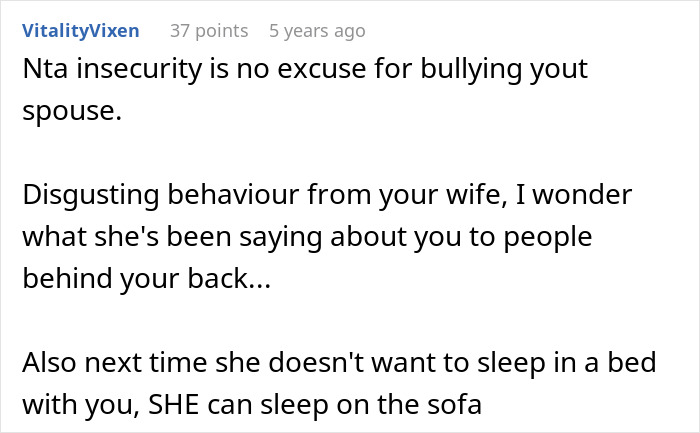 Reddit comment screenshot criticizing spouse, guy embarrasses wife mentioned, username VitalityVixen Reddit comment screenshot criticizing spouse, guy embarrasses wife mentioned, username VitalityVixen