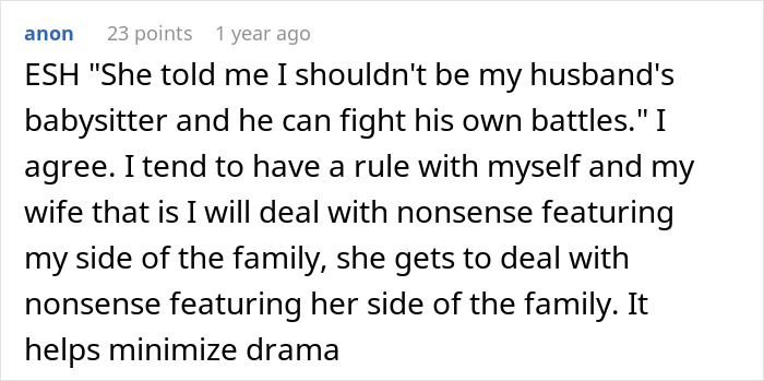 Comment discussing family drama rules to minimize conflict, relating to SIL holding couple hostage and food threat. Comment discussing family drama rules to minimize conflict, relating to SIL holding couple hostage and food threat.