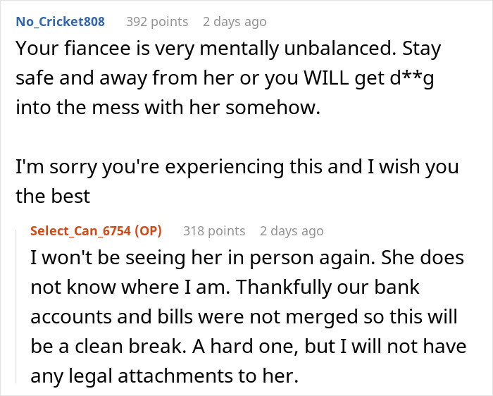 Online discussion about fianc&eacute;e&rsquo;s obsession with her bully impacting relationships and causing emotional distress.