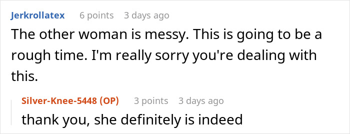 Screenshot of online comments discussing the dad’s mistress texting his adult daughter and the resulting family devastation. Screenshot of online comments discussing the dad’s mistress texting his adult daughter and the resulting family devastation.