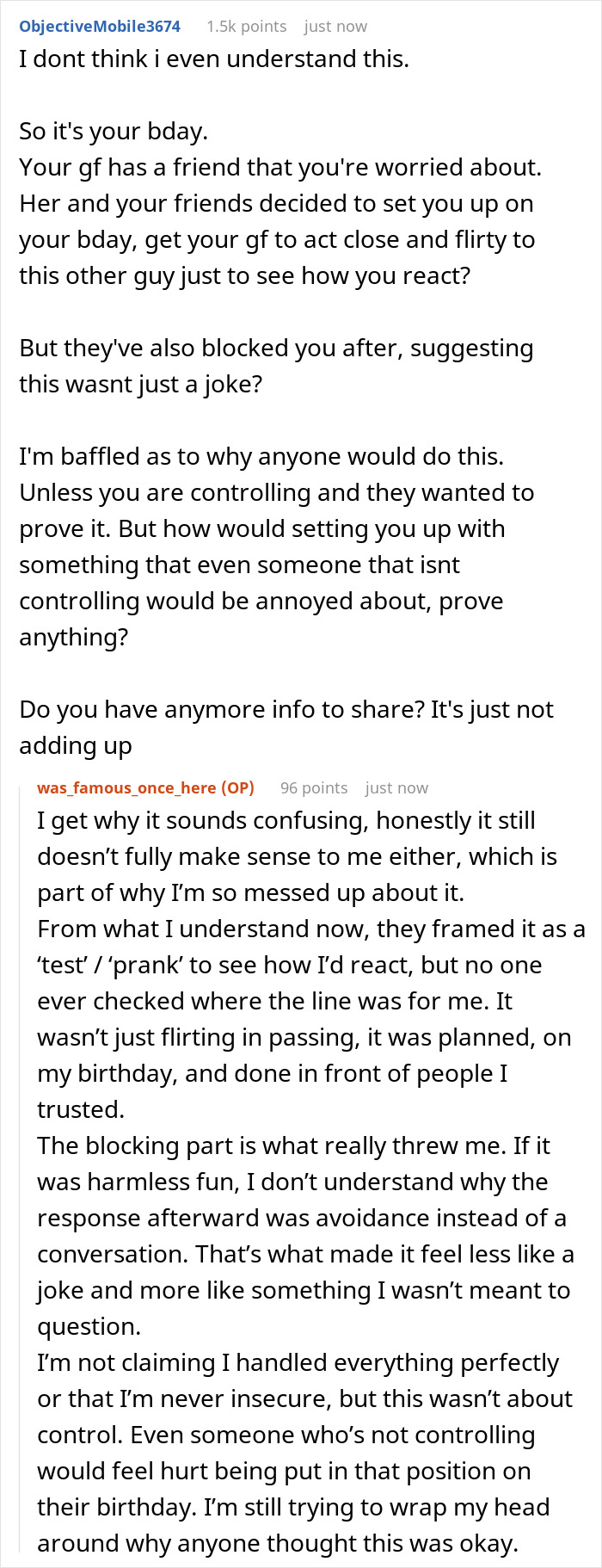 Text conversation discussing a girlfriend and her male bestie planning a cruel prank to humiliate boyfriend on his birthday. Text conversation discussing a girlfriend and her male bestie planning a cruel prank to humiliate boyfriend on his birthday.