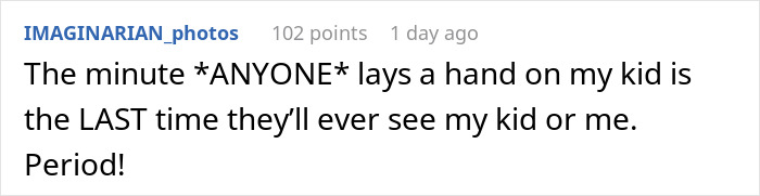 Text post about grandparents spanking 3YO child leading to parents banning them from seeing her again. Text post about grandparents spanking 3YO child leading to parents banning them from seeing her again.