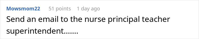 Screenshot of a social media comment discussing a mother’s frustration after a teacher ignores her daughter’s emergency.