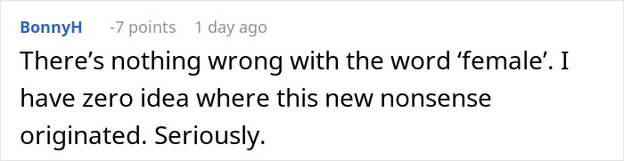 Screenshot of an online comment discussing opinions on language, related to a woman worried about her sister who became a tradwife. Screenshot of an online comment discussing opinions on language, related to a woman worried about her sister who became a tradwife.