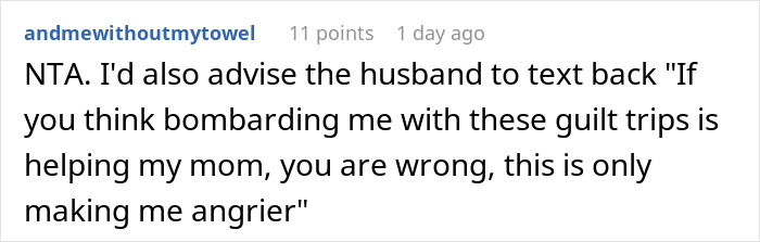 Screenshot of Reddit comment advising husband as mom storms off with baby after MIL tried to take over feeding Screenshot of Reddit comment advising husband as mom storms off with baby after MIL tried to take over feeding
