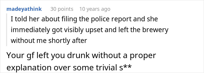 Screenshot of a forum comment discussing a guy&rsquo;s heroic actions leading to relationship issues and misunderstanding.