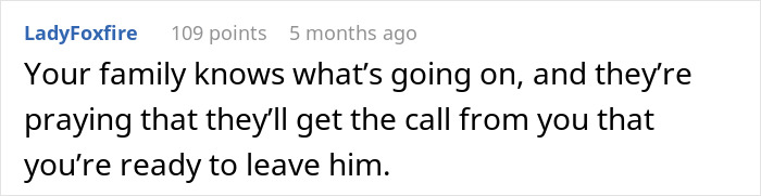 Comment from LadyFoxfire expressing hope for a 25-year-old mom trapped by her 52-year-old partner after having his baby. Comment from LadyFoxfire expressing hope for a 25-year-old mom trapped by her 52-year-old partner after having his baby.