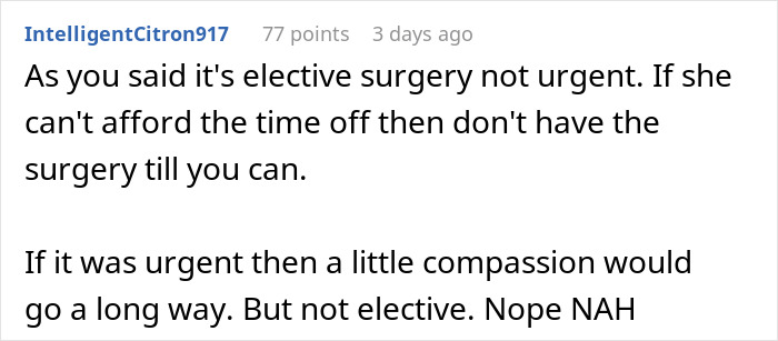 Online comment discussing coworkers pressuring a man to donate PTO while he declines and counts his days.