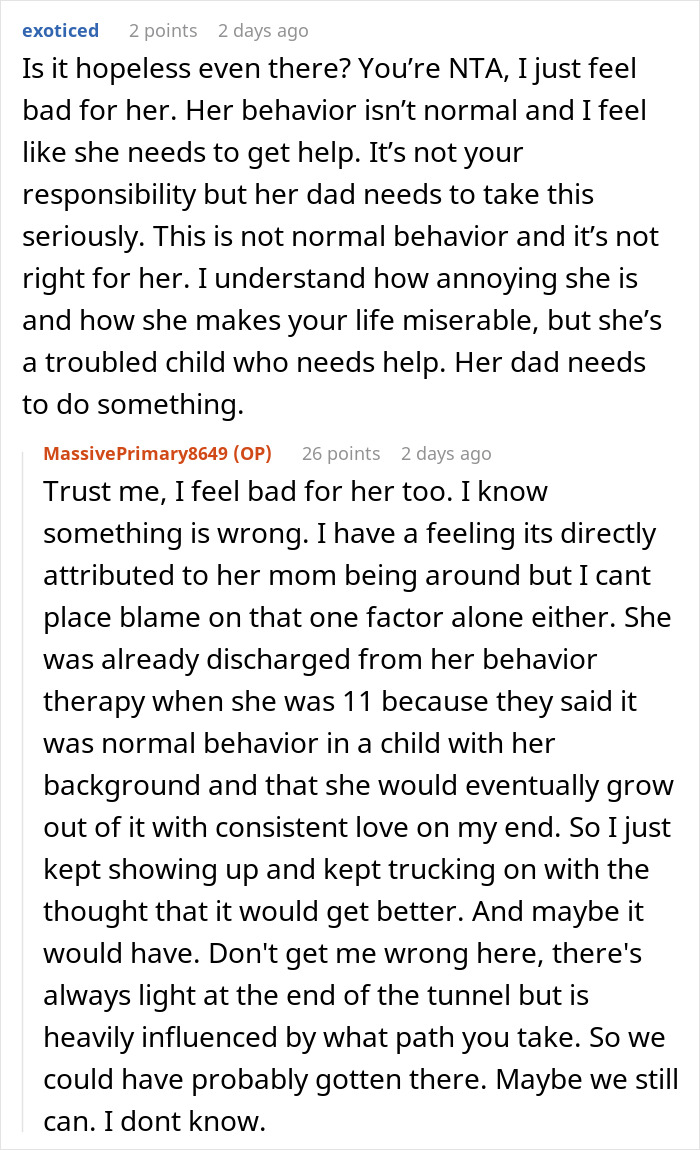 Screenshot of a Reddit conversation discussing a woman snapping and kicking her fiancé and stepdaughter out. Screenshot of a Reddit conversation discussing a woman snapping and kicking her fiancé and stepdaughter out.