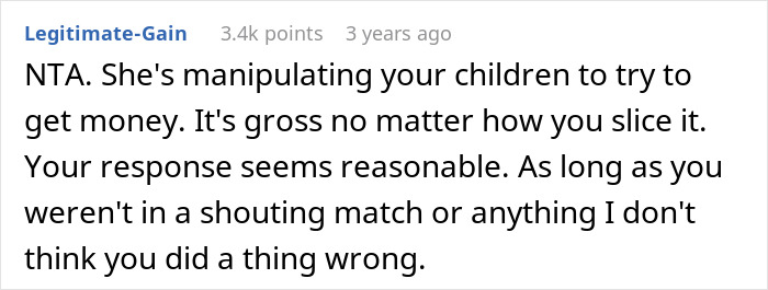 Screenshot of a forum comment discussing a greedy mil wedding gift issue and expressing disapproval of manipulative behavior.