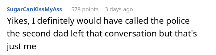 User comment text on a black background about calling the police after noticing strange things happening in an apartment.