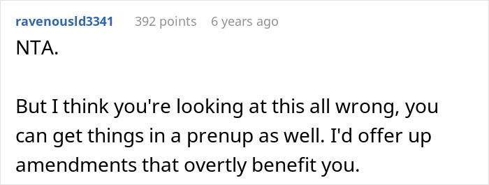 Reddit user sharing opinion on prenup amendments and relationship expectations in a heated engagement discussion.