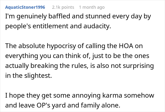 Comment expressing frustration about nightmare neighbors complaining and secretly using family&rsquo;s backyard without permission.