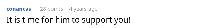 Screenshot of an online comment reading It is time for him to support you about a woman refusing to move again. Screenshot of an online comment reading It is time for him to support you about a woman refusing to move again.