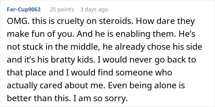 Reddit comment discussing woman&rsquo;s struggle with stepdaughters&rsquo; gift and viral conversation with her husband.