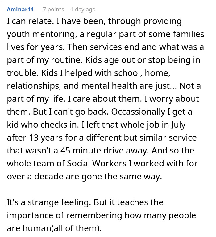 Comment about emotional investment in a random family group chat over several months on a social platform.