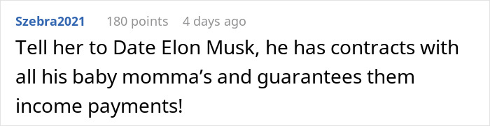 Comment on a screen showing text about contracts and income payments related to a woman forcing her boyfriend to sign.