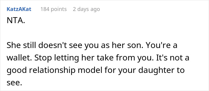 Text comment from a user advising about mother airport trip drama and relationship issues with a controlling parent. Text comment from a user advising about mother airport trip drama and relationship issues with a controlling parent.