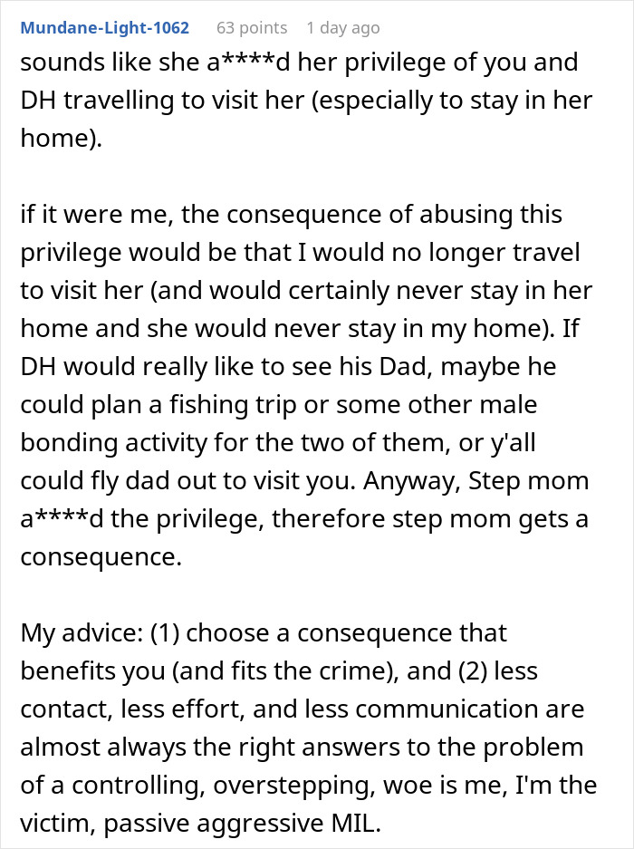 Text from an online comment discussing consequences for abusing privilege related to visits and controlling MIL behavior. Text from an online comment discussing consequences for abusing privilege related to visits and controlling MIL behavior.