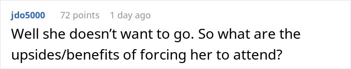 Reddit comment asking about whether to make daughter attend a birthday everyone is skipping Reddit comment asking about whether to make daughter attend a birthday everyone is skipping