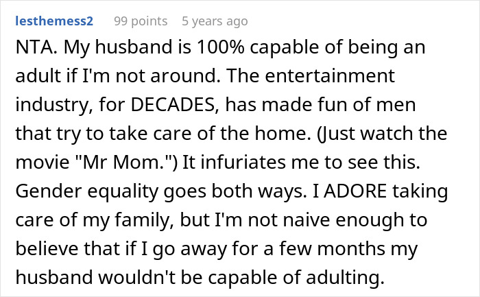 Reddit screenshot of comment defending husband, guy embarrasses wife mentioned, user says husband can adult Reddit screenshot of comment defending husband, guy embarrasses wife mentioned, user says husband can adult