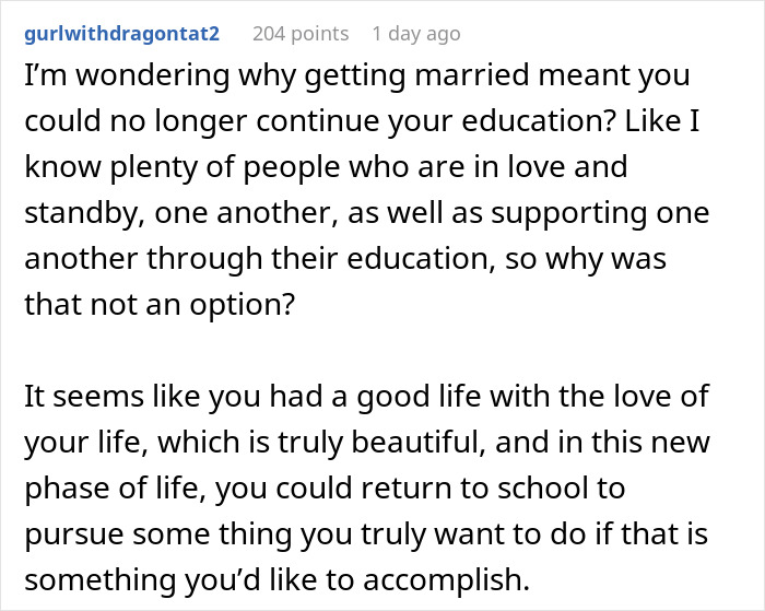 Reddit comment discussing challenges faced by a woman disowned for marrying a mechanic while siblings thrive.