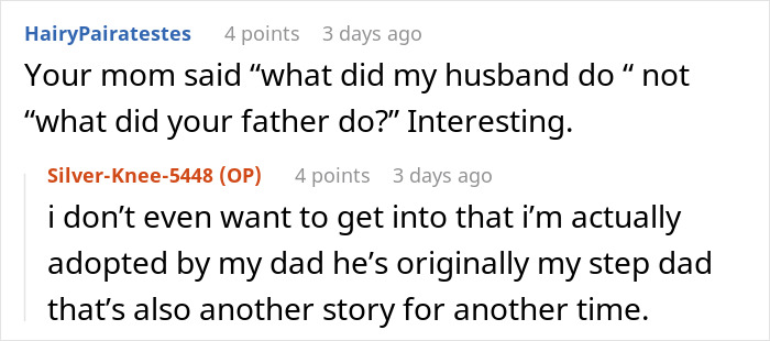 Screenshot of a Reddit conversation about a dad’s mistress texting his adult daughter revealing a months-long affair. Screenshot of a Reddit conversation about a dad’s mistress texting his adult daughter revealing a months-long affair.