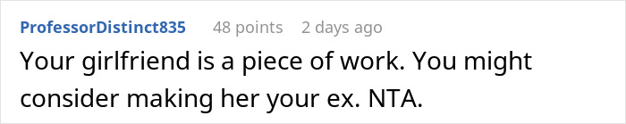 Screenshot of a comment on a post about a woman demanding her swimmer boyfriend look like her friend’s partner, showing disagreement. Screenshot of a comment on a post about a woman demanding her swimmer boyfriend look like her friend’s partner, showing disagreement.