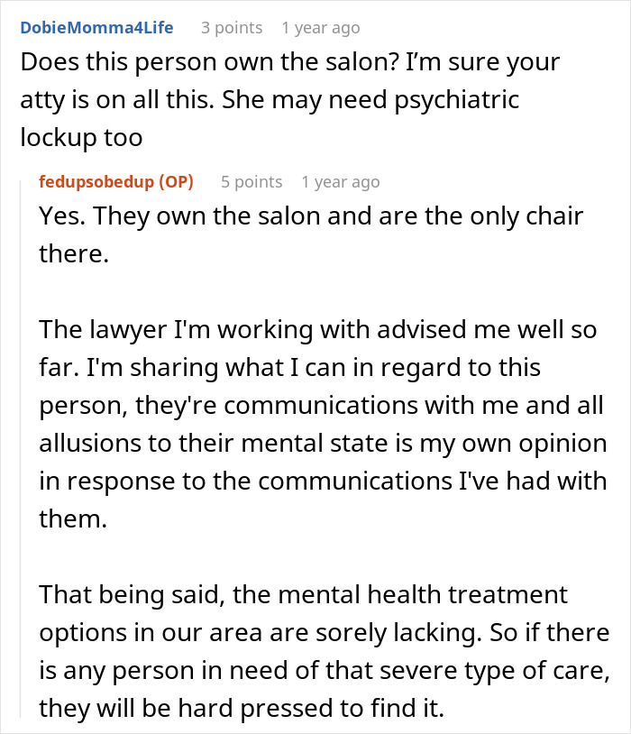 Reddit conversation about woman&rsquo;s crazy story involving her hair stylist and finding a weird shrine for her hair.