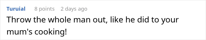 Man making faces and throwing a fit after receiving traditional gross food instead of American dishes.