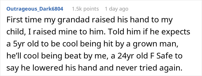 Comment on grandparents spank 3-year-old, raising hands in family conflict, parents banning them from seeing child again.