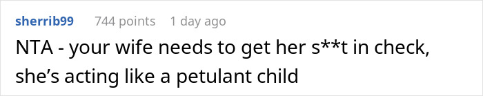 Screenshot of a Reddit comment discussing a husband's reaction to his wife's anxiety meltdown and front seat ban. Screenshot of a Reddit comment discussing a husband's reaction to his wife's anxiety meltdown and front seat ban.