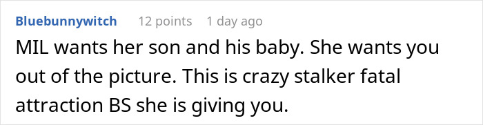 Reddit comment screenshot about MIL wanting her son; mom takes her baby and storms off Reddit comment screenshot about MIL wanting her son; mom takes her baby and storms off