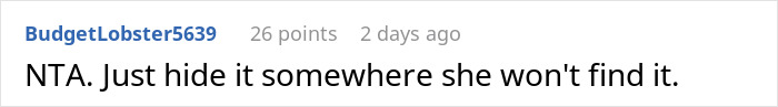 Screenshot of a Reddit comment stating advice about hiding an item related to a woman stealing a 5-year-old niece&rsquo;s skirt.