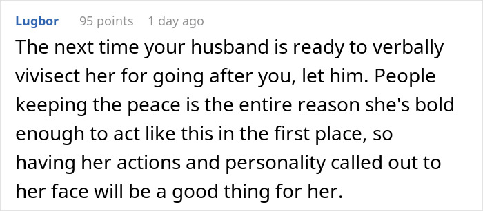 Comment text about a pregnant woman declining expired food in her pantry from 1999 and family tension. Comment text about a pregnant woman declining expired food in her pantry from 1999 and family tension.