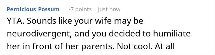 Screenshot of a comment criticizing a husband for embarrassing his wife in front of her parents, causing her to be furious. Screenshot of a comment criticizing a husband for embarrassing his wife in front of her parents, causing her to be furious.