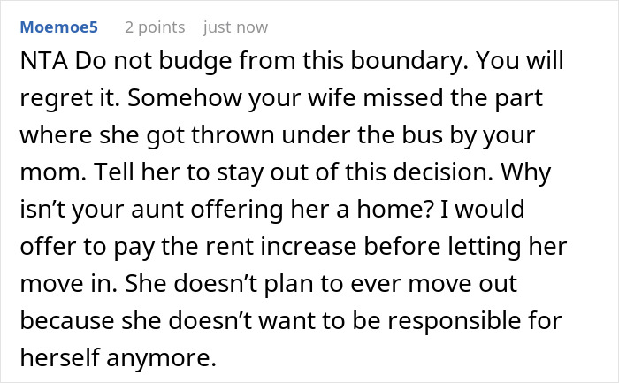 Reddit comment discussing adult son setting boundaries as religious mom tries moving in with guilt trips and biblical sermons. Reddit comment discussing adult son setting boundaries as religious mom tries moving in with guilt trips and biblical sermons.