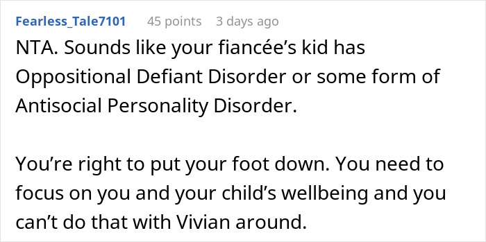 Comment about woman snapping and kicking her fianc&eacute; and stepdaughter out, focusing on wellbeing and setting boundaries.