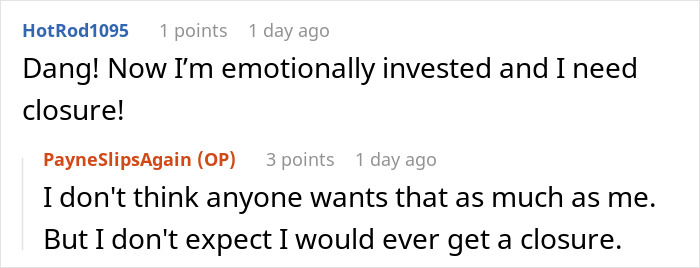 Screenshot of a Reddit conversation about getting emotionally invested after being added to a random family group chat.