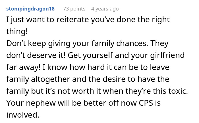 Reddit comment supporting report of mom’s neglect of 2-year-old leading to CPS involvement and family conflict.